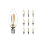 Confezione Multipack 10x Noxion Lucent LED E14 Candela Filamento Chiara 2.5W 250lm - 827 Bianco Molto Caldo | Dimmerabile - Sostitutiva 25W